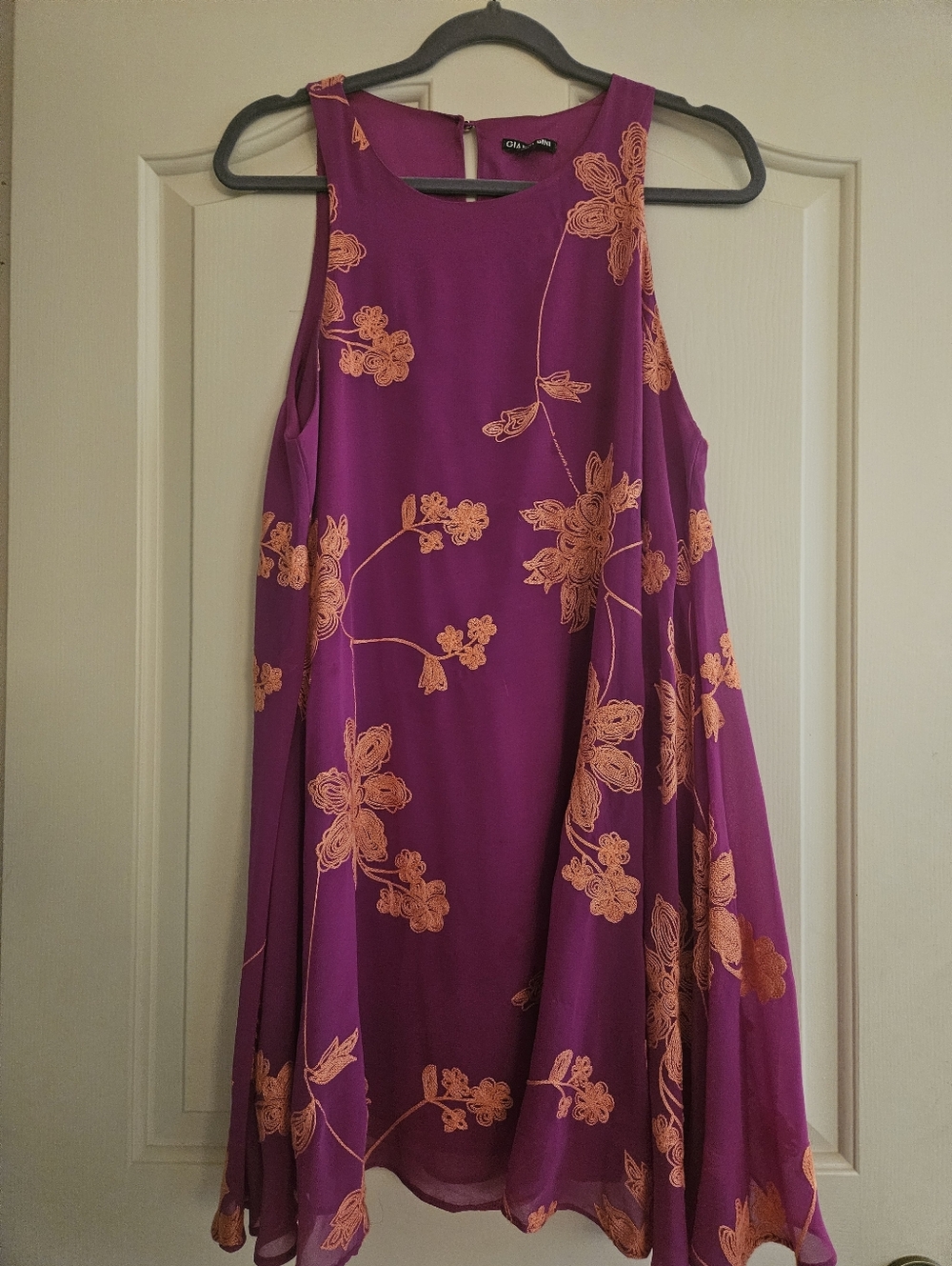 Gianni Bini Purple Mini Dress with Orange Floral Embroidery